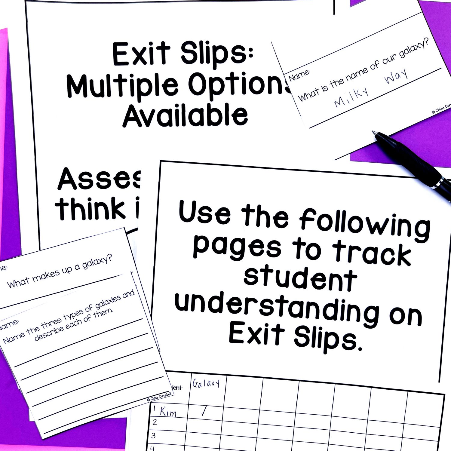 Two pieces of paper with exit ticket information written on it for Planning Science Units for Elementary Classrooms