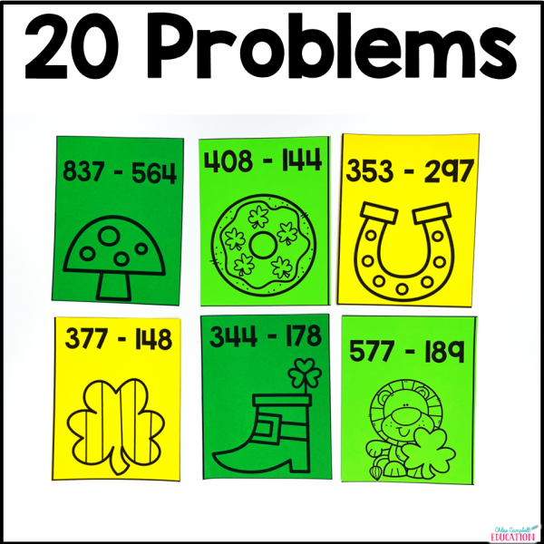 3 Digit Subtraction with Regrouping Solve the Room - St. Patrick’s Day Math - Image 4