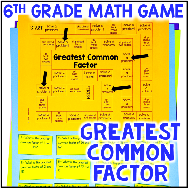 Greatest Common Factor Game - GCF Math Review Activity & Practice for 5th or 6th