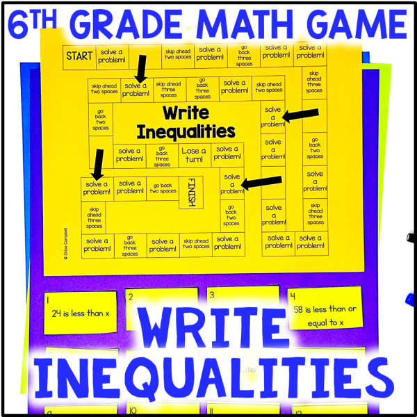 Writing One Step Inequalities Game - Inequalities Review Practice for 6th Grade