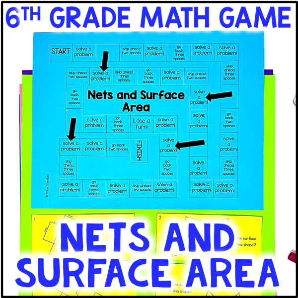 Surface Area of Nets Activity 3D Shapes Nets - 6th Grade Math Spiral Review Game