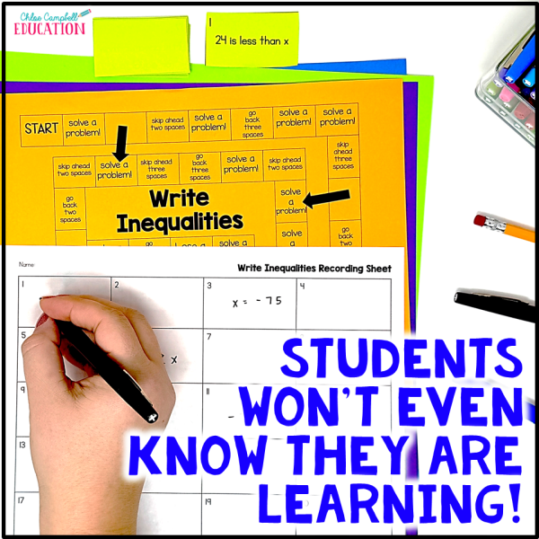 Writing One Step Inequalities Game - Inequalities Review Practice for 6th Grade