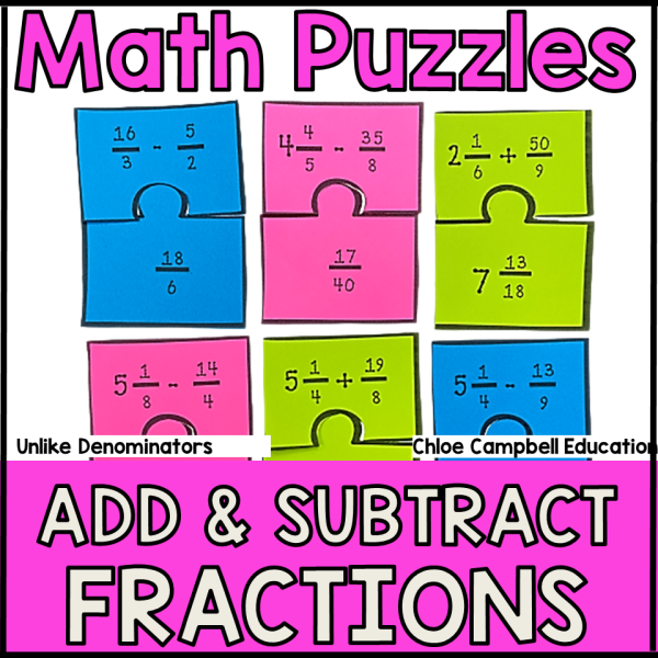 Adding and Subtracting Fractions with Unlike Denominators - Matching Math Game