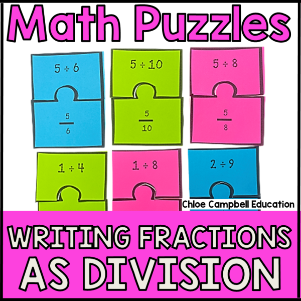 Fractions as Division Problems Game - Math Center - 5th Grade Math Puzzle