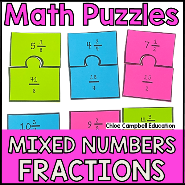 Converting Improper Fractions to Mixed Numbers - Fractions Math Puzzle