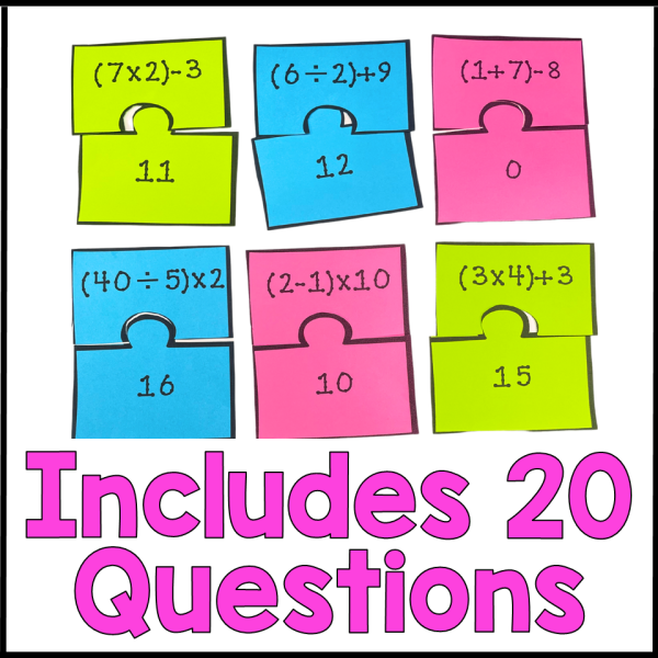 Order of Operations Worksheets Puzzle PEMDAS Matching Game 5th Grade Math Review - Image 2