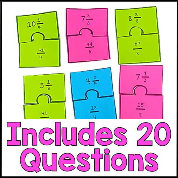 Convert Improper Fractions to Mixed Numbers Matching Worksheet 5th Grade Puzzle - Image 2