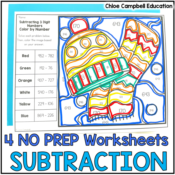 3 Digit Subtraction with Regrouping Winter Math Worksheets