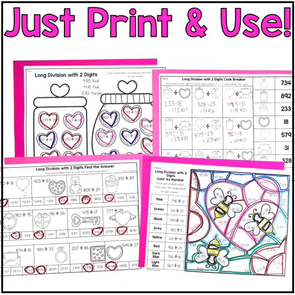 Valentine's Day Math Activities - No Prep Worksheets BUNDLE - Math Worksheets - Image 3