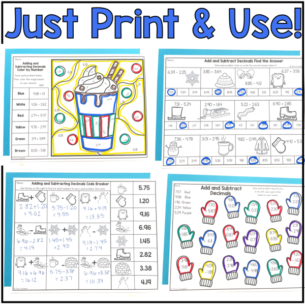 Winter Adding & Subtracting Decimals - 5th Grade Winter Math Worksheets - Image 3