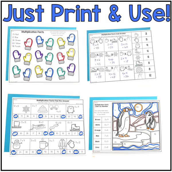 Multiplication Facts Practice Winter Math Worksheets - Winter Fact Fluency