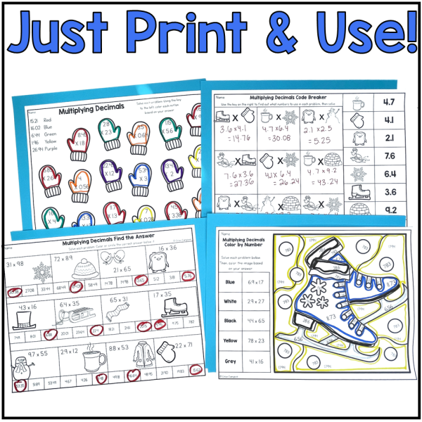 Multiplying Decimals - Winter Math Worksheets - Color by Number Activities - Image 3