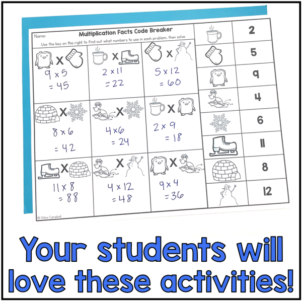 Multiplication Facts Practice Winter Math Worksheets - Winter Fact Fluency - Image 4