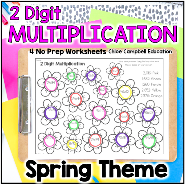 Double Digit Multiplication Color by Number - Spring Math Worksheets