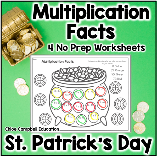 Multiplication Facts Practice St. Patrick's Day Math Worksheets - Fact Fluency