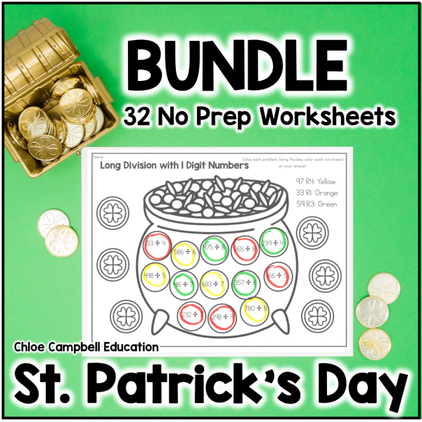 St. Patrick's Day Math Activities - No Prep Worksheets BUNDLE - Math Worksheets