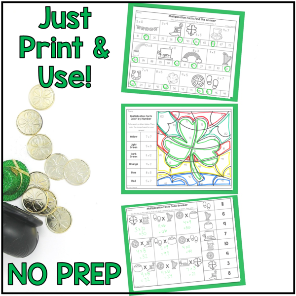 Multiplication Facts Color by Number - St. Patrick's Day Math Worksheets - Image 3