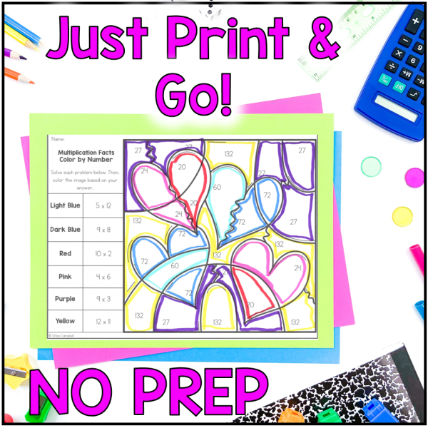 Multiplication Facts Color by Number - Spring Math Worksheets