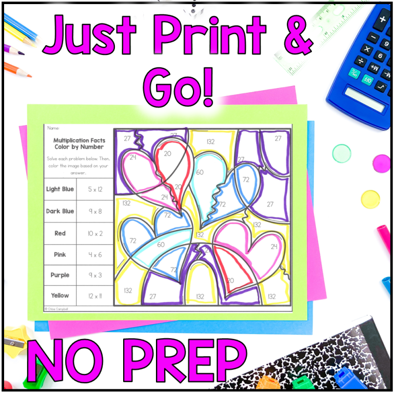 Multiplication Facts Color by Number – Spring Math Worksheets – Chloe ...