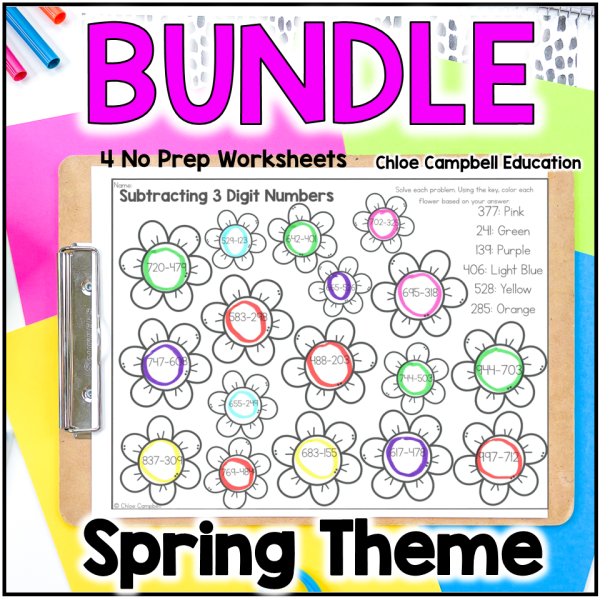 Spring Math Coloring & Color by Number Worksheets - March Math BUNDLE