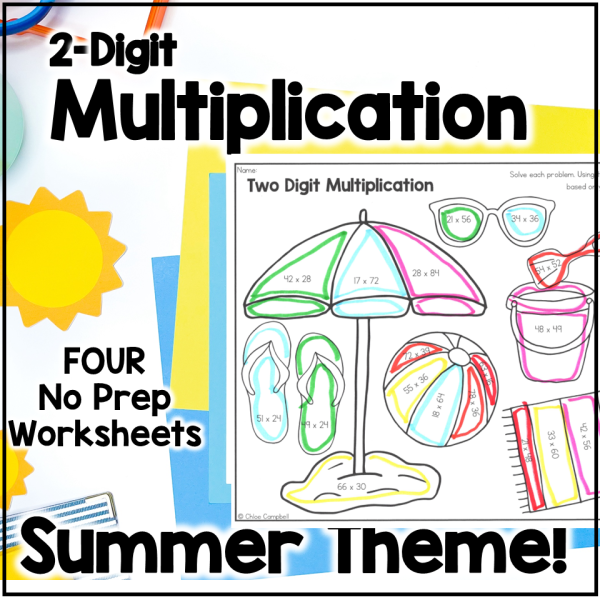 Double Digit Multiplication Color by Number - Summer Math Worksheets