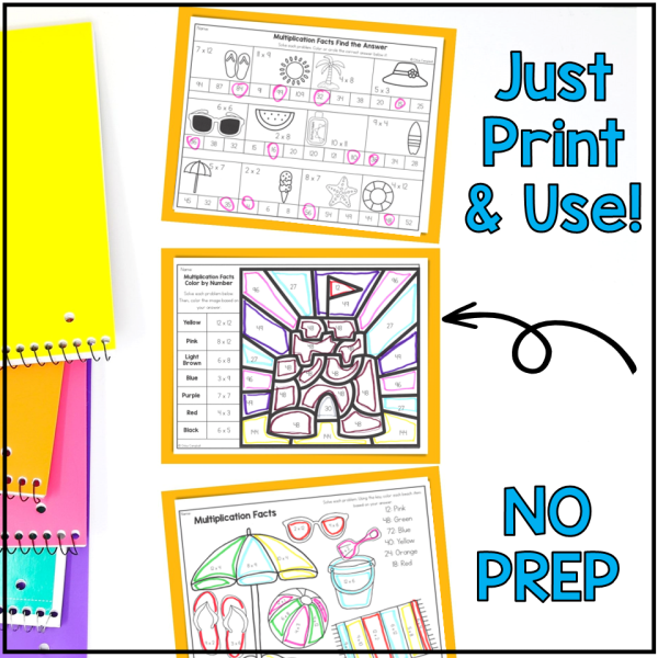 Multiplication Facts Color by Number - Summer Math Worksheets - Image 3