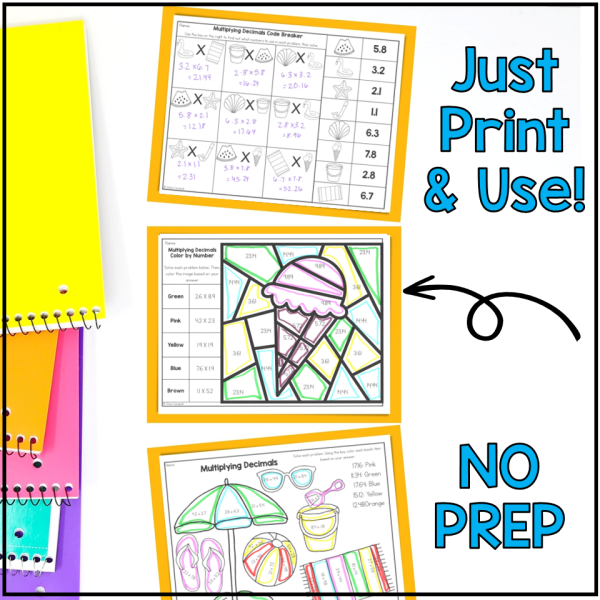 Multiplying Decimals - Summer Color by Number Math Worksheets - Image 3