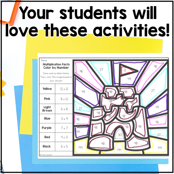 Multiplication Facts Color by Number - Summer Math Worksheets