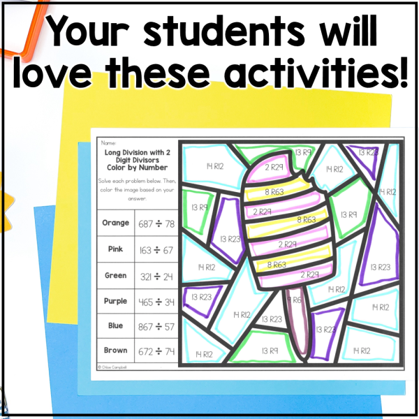 Long Division with 2 Digit Divisors - Summer Math Color by Number