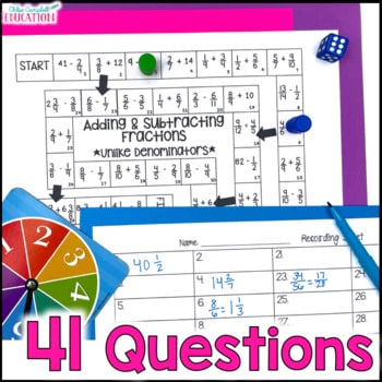 Add and Subtract Fractions with Unlike Denominators Board Game