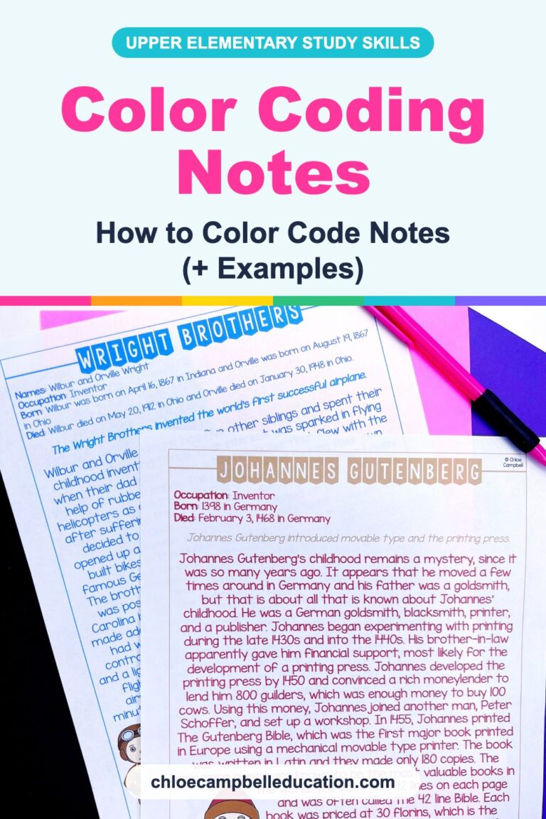 Color coding notes pin showing a pink highlighter on Wright brothers and Gutenberg biography pages